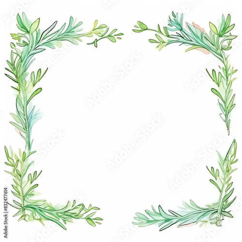 Nature-inspired green leaf border frame with hand-painted watercolor effect  perfect for wedding invitations  greeting cards  or digital art.