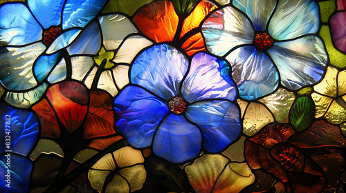 Stained-glass background wallpaper of blue flowers