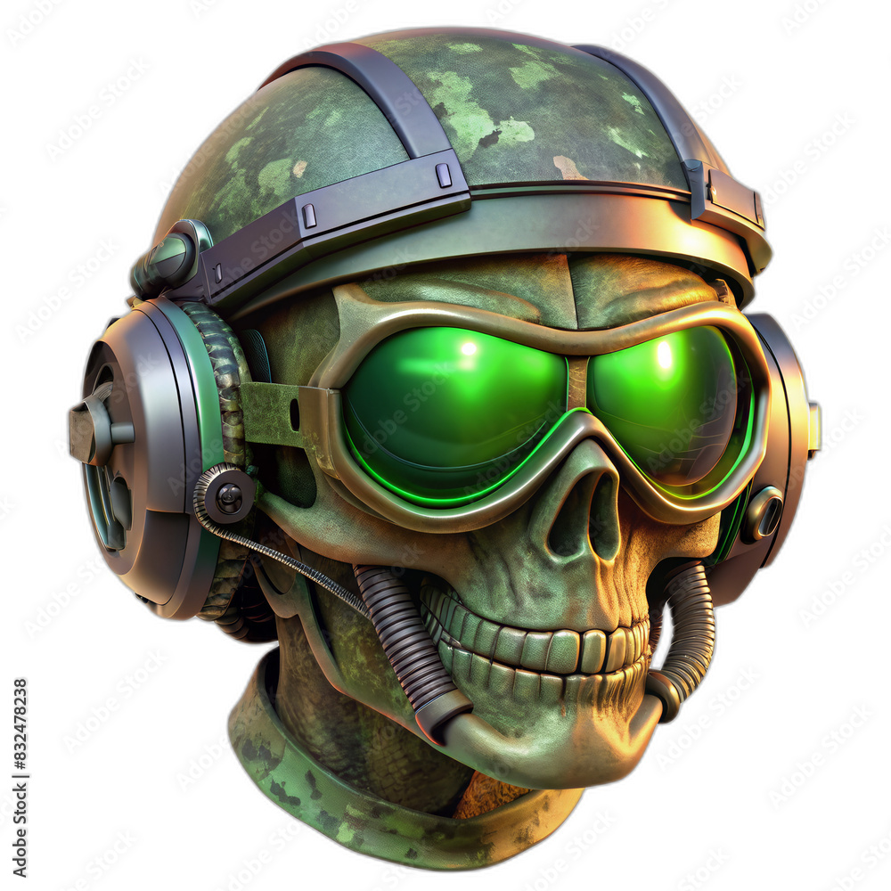 army skull wearing a modern military helmet with night vision goggles setup. army skull wearing a modern military helmet with night vision goggles setup.