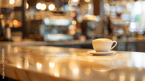 abstract cafe counter with blurred background and warm lighting concept photo