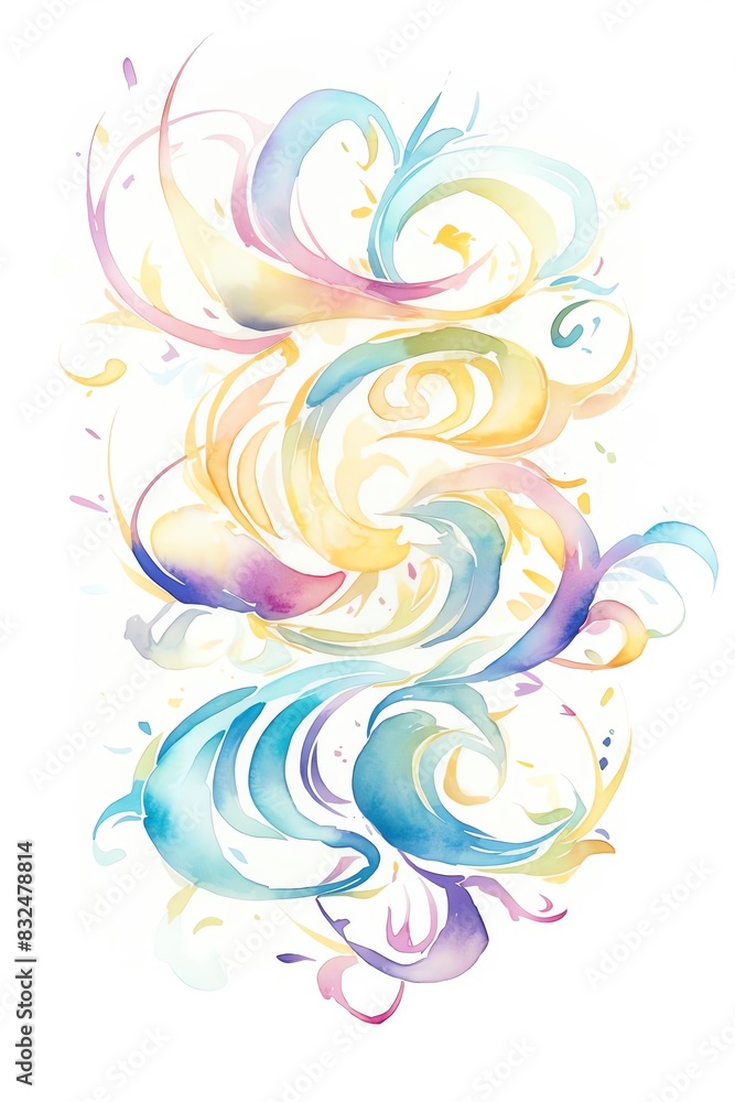 Fototapeta premium Abstract watercolor art with flowing brushstrokes in pastels, creating a dynamic, vibrant pattern with a whimsical feel.