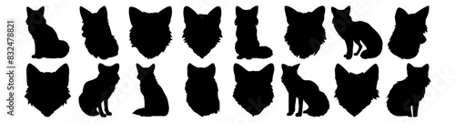 Fox silhouettes set, pack of vector silhouette design, isolated background photo