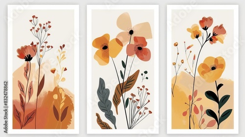 abstract modern floral art posters set minimalist concept illustrations