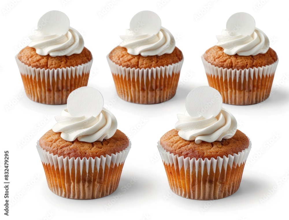 Delicious Cupcakes with Whipped Cream and Blank Circle Toppers