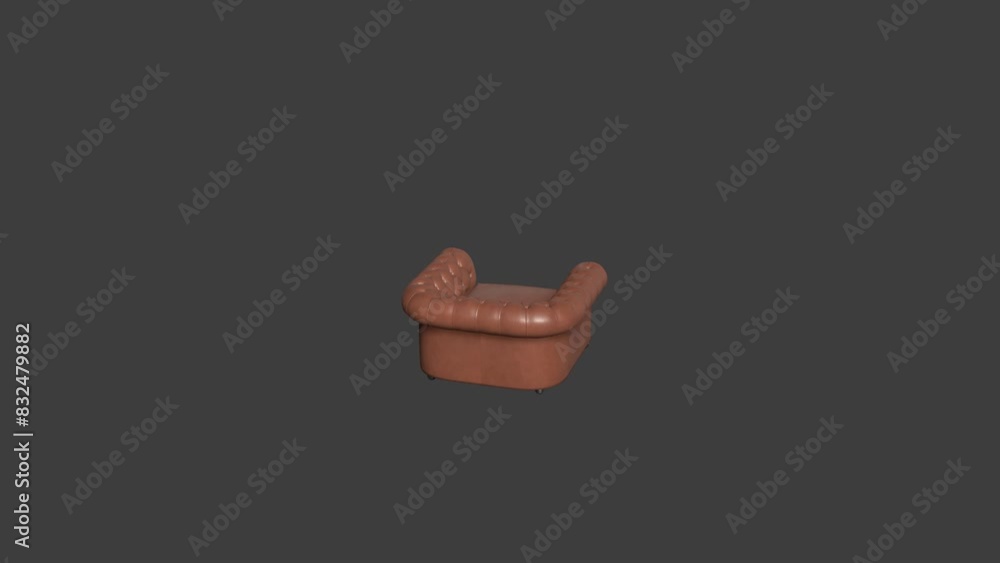 A brown leather chair is sitting on a dark background. The chair is empty and has a simple design A brown leather chair is sitting on a dark background. The chair is empty and has a simple design