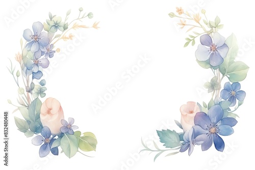 Elegant watercolor floral frame with blue and green flowers and leaves  perfect for wedding invitations or greeting cards.
