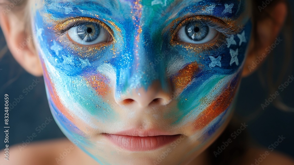 Close-Up of Child with Patriotic Face Paint