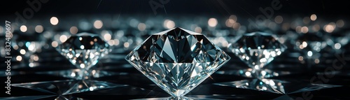 Luxurious diamond reflections on a black background, enhancing a festive mood close up, elegant brilliance, vibrant, overlay, dark setting backdrop