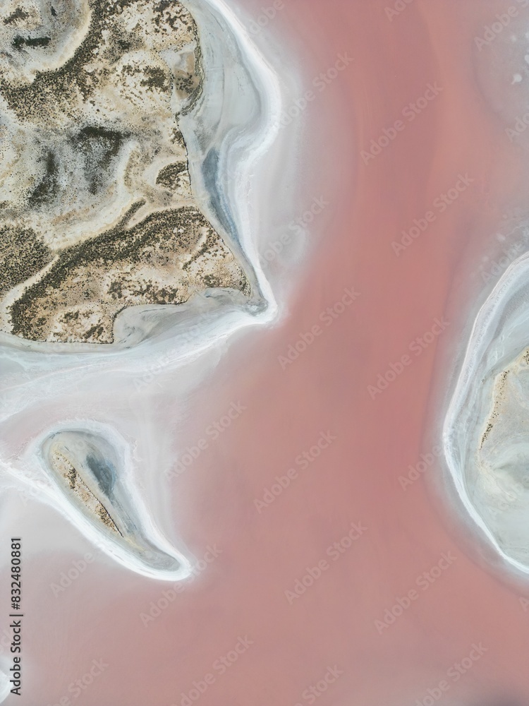 Obraz premium Stunning Aerial Shot of Lake Tyrrell: Vibrant Pink Waters and Salt Patterns 