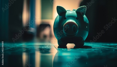 Piggy Bank Symbolizing Financial Crime in the Dark photo