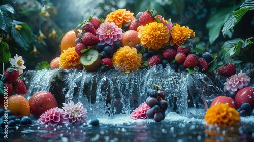 A Blissful Feast: Fresh Fruits and Blooming Flowers