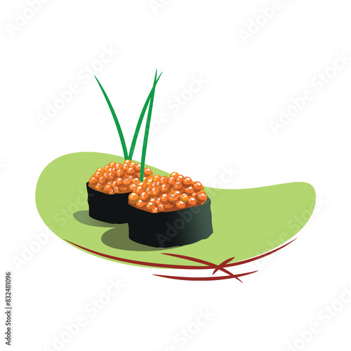 Asian Food Dyshes. Japanese Seafood Rolls.Vector Graphics