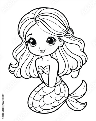 Cute mermaid Coloring pages for kids, ocean animals coloring pages, mermaid illustration