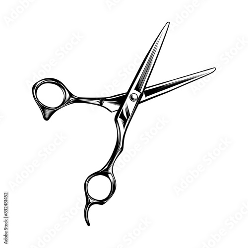 Hand drawn illustration of shaving scissors in black and white