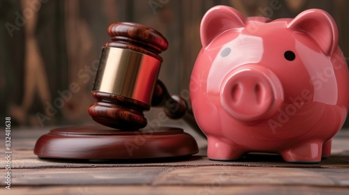 Title Wooden Gavel Resting on Piggy Bank Financial Criminal