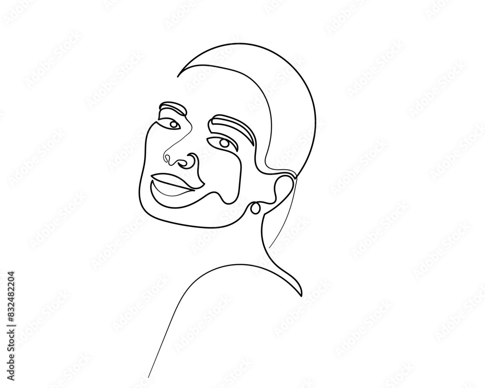 Abstract single continuous line drawing of woman portrait.one line art young cute girl's face. beauty and hairstyle, fashion concept, illustration for print, t-shirt design, logo for cosmetics. Abstract single continuous line drawing of woman portrait.one line art young cute girl's face. beauty and hairstyle, fashion concept, illustration for print, t-shirt design, logo for cosmetics.