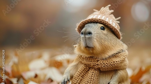 capybara fashion icon adorable rodent in stylish hat and sweater cute animal portrait photo