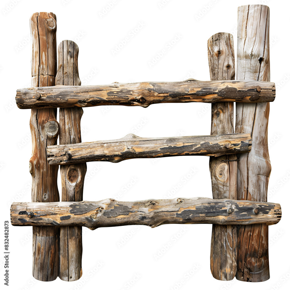 Rustic wooden log gate die cut PNG style isolated on white and transparent background Rustic wooden log gate die cut PNG style isolated on white and transparent background