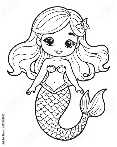 Cute mermaid Coloring pages for kids, ocean animals coloring pages, mermaid illustration