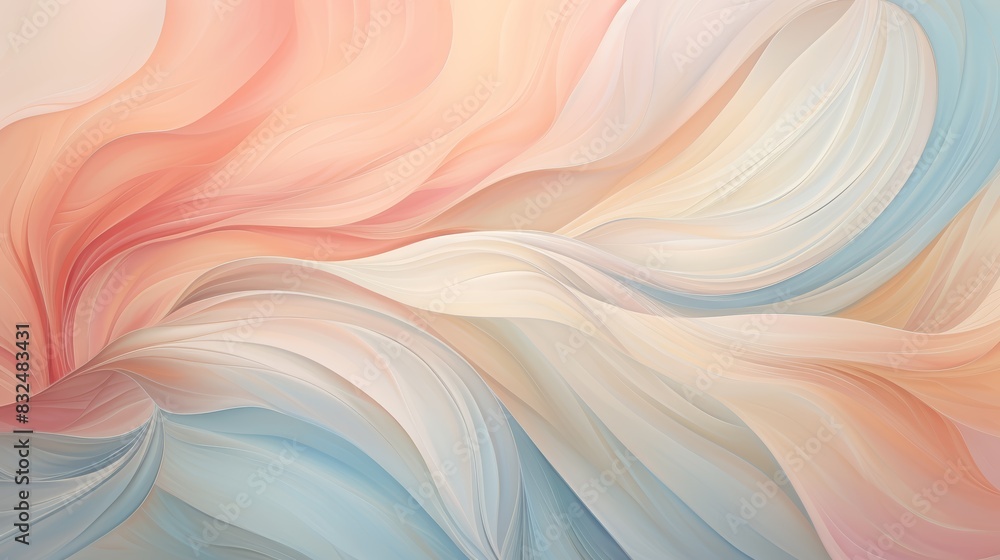 Flowing pastel colors twisting in abstract style, delicate wallpaper, serene blend, muted shades