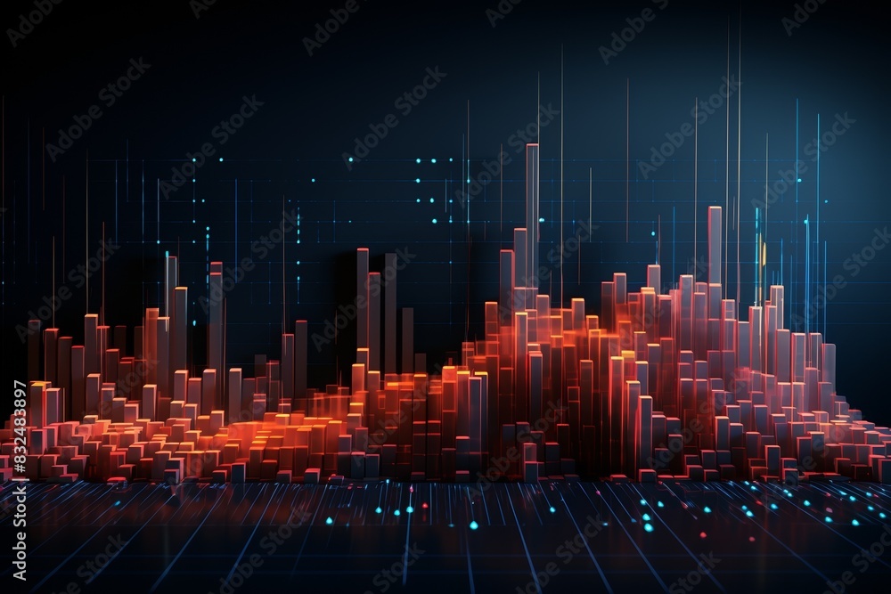 Futuristic statistics visualization, abstract algorithmic patterns, interactive data flow, cyber theme