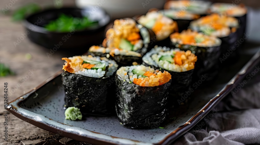 crispy tempura battered nori rolls with a zesty wasabi dollop food photography crispy tempura battered nori rolls with a zesty wasabi dollop food photography