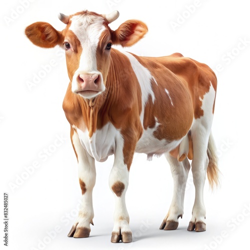 Brown and White Cow Standing on White Floor. Generative AI © Irina