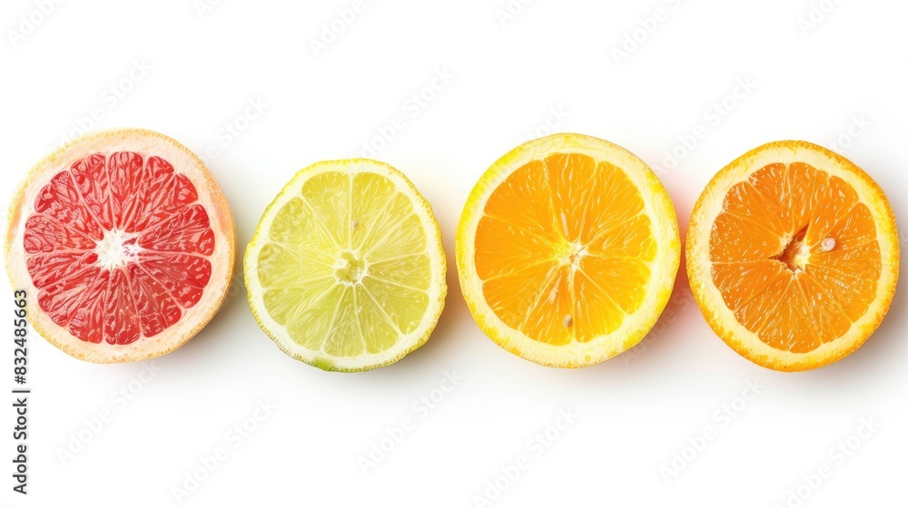 Fresh lemon grapefruit lime and orange slices isolated on a white background Fresh lemon grapefruit lime and orange slices isolated on a white background