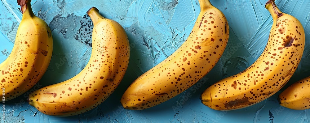 Ripe bananas on a vibrant blue background, cheerful and healthy Ripe bananas on a vibrant blue background, cheerful and healthy