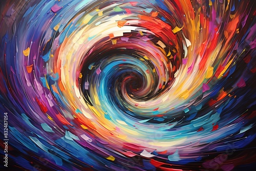 Swirling colors in an abstract vortex, vibrant whirls, artistic blend, dynamic movement, vivid palette