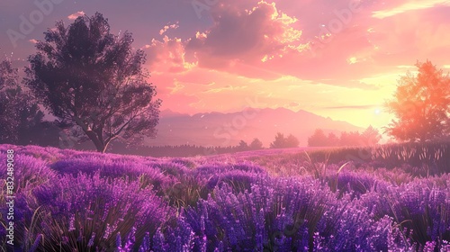 enchanting lavender field bathed in a warm sunset glow aigenerated landscape