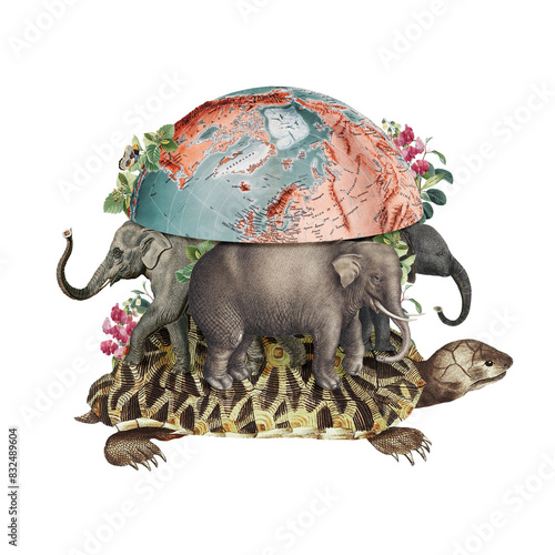 Photography The World Supported on the Backs of Four Elephants, Themselves Resting on the Ba