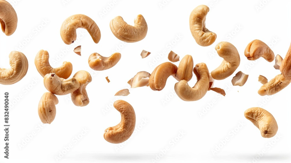 falling cashew nuts isolated on white background healthy snack ingredient food photo falling cashew nuts isolated on white background healthy snack ingredient food photo