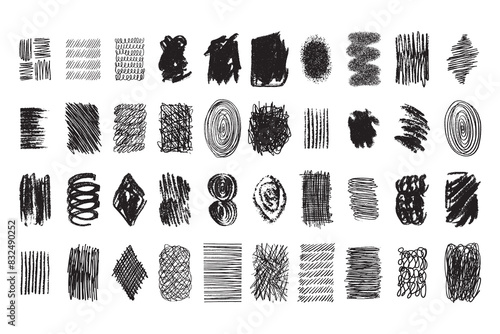 Doodle hand drawn set scribble brushes. Ink lines, textures, scribbles of pen, hatching, scratch
