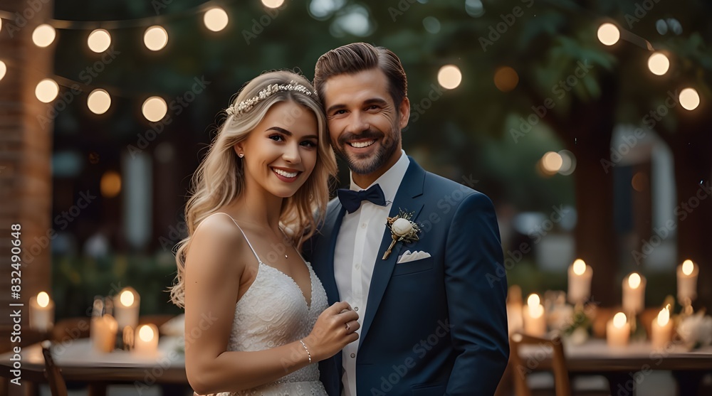 picture of cute cheerful couple celebrating their wedding anniversary party.generative.ai picture of cute cheerful couple celebrating their wedding anniversary party.generative.ai