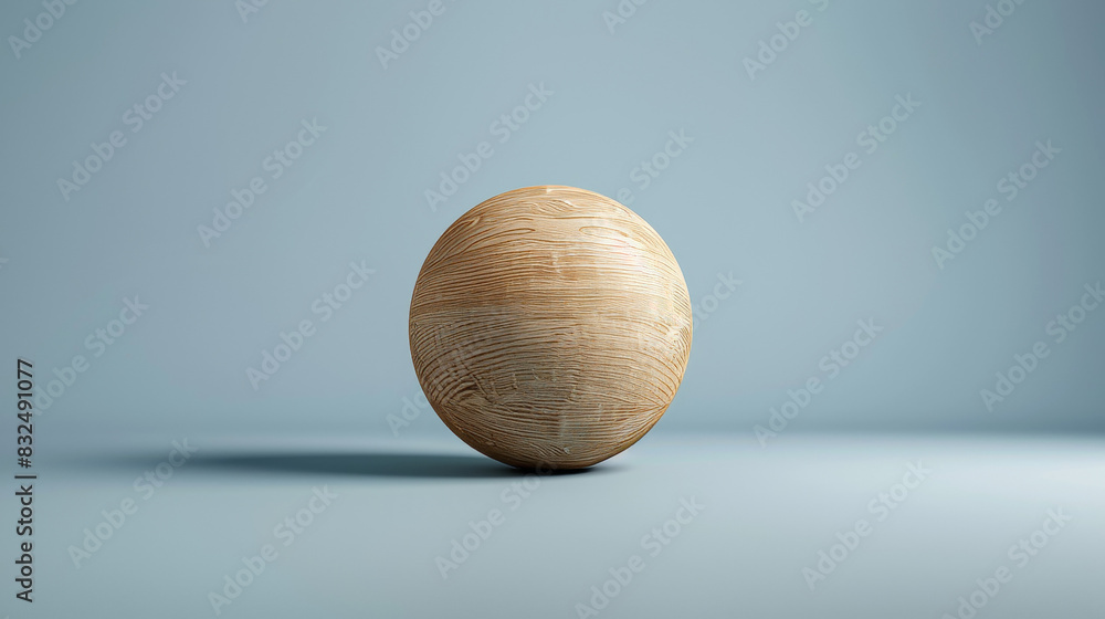 A wooden ball is sitting on a blue surface A wooden ball is sitting on a blue surface