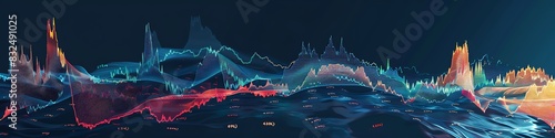 Idealized fluctuating stock market graph with detailed metrics. photo