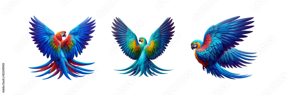 Fototapeta premium Set of Parrot, isolated over on transparent white background