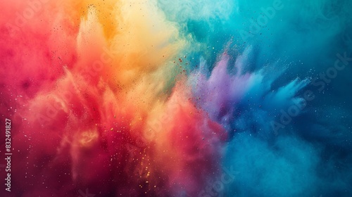 Colored powder explosion, A colorful, multi-colored background with a lot of small dots. The background is a mix of blue, red, and yellow © Space_Background