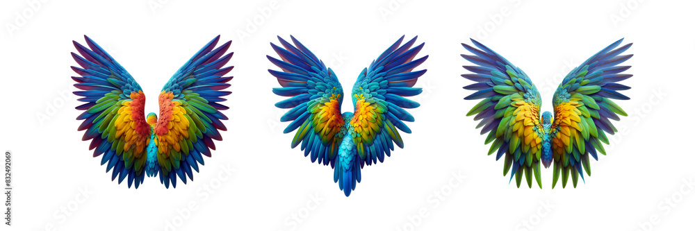 Obraz premium Set of Parrot wings, isolated over on transparent white background