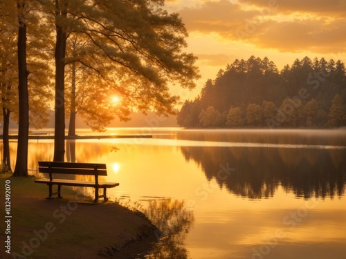 "Golden Hour Serenity: Peaceful Lakeside View with Warm Sunset Glow, Reflective Water, and Silhouetted Trees" © Chathura
