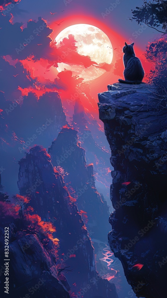 Fototapeta premium Depict a mountaintop where cats meditate and practice yoga at sunrise, embracing serenity on International Cat Day