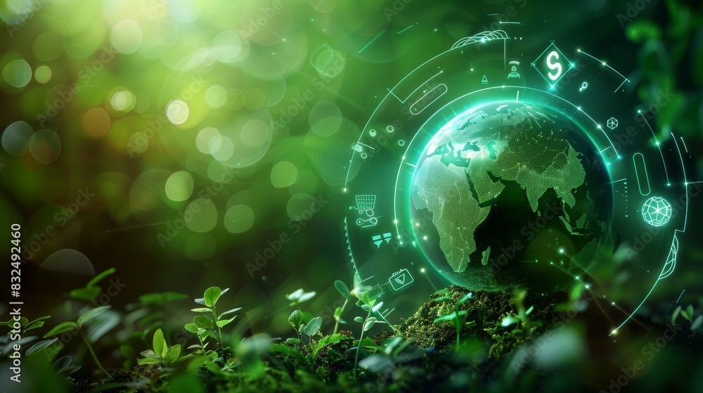 Fototapeta premium Environment World Earth Day, Green Earth with Environment icons. Saving the environment, and environmentally sustainable, Environmental technology.