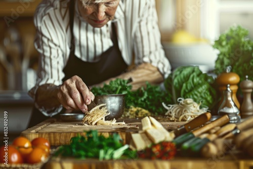 personas cocinando comida saludable y vegana photo