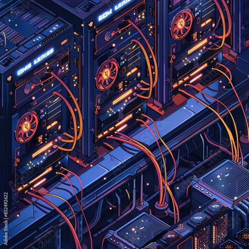 Detailed view of a cryptocurrency mining rig  highlighting the process of generating new coins  suitable for tech innovation topics