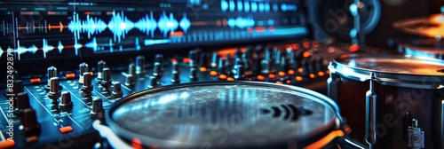 Drum set and rhythm wave in remixed media production technology