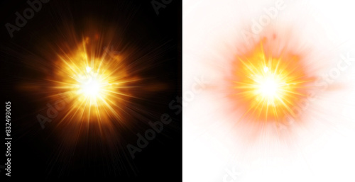 Warm Golden Sun Flare with Expanding Rays on Transparent Background