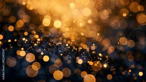 glowing golden bokeh lights on black background abstract festive backdrop highresolution photo
