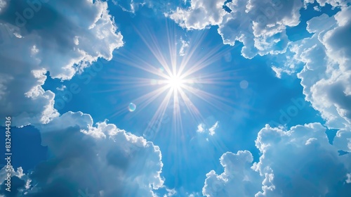 Sun s reflection hidden by clouds creates a serene blue sky photo