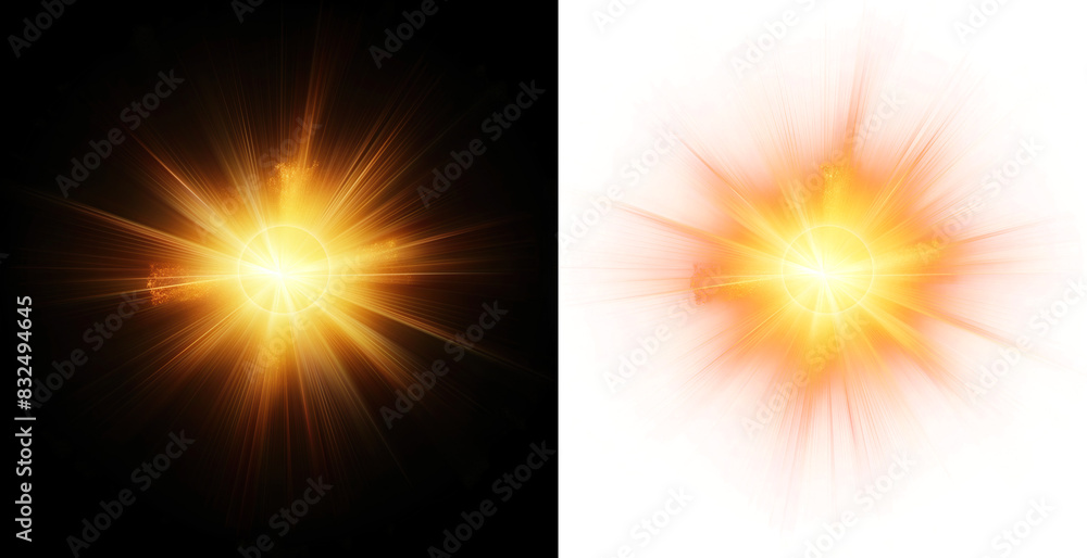 Obraz premium Warm Golden Sun Flare with Expanding Rays on Transparent Background